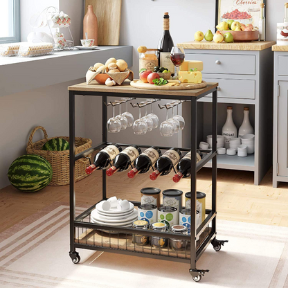 Modern Rolling Black Home Serving Wine Bar Cart