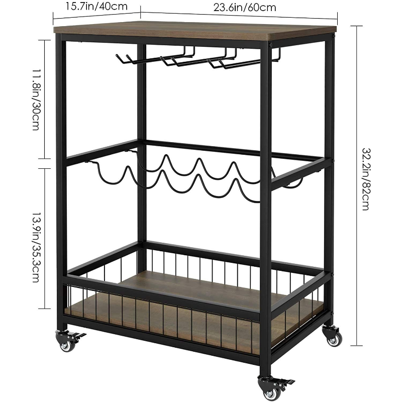 Modern Rolling Black Home Serving Wine Bar Cart