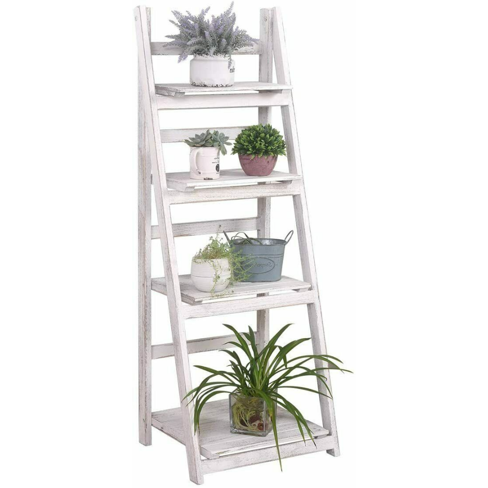 Foldable Wall White Ladder Bookcase Shelf