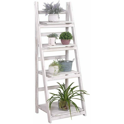 Foldable Wall White Ladder Bookcase Shelf