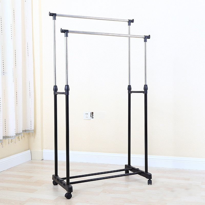 Heavy Duty Double Rail Portable Rolling Clothes Hanger Rack