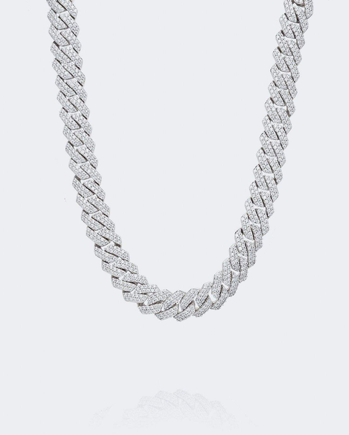 10mm Diamond Prong Link Chain - White Gold