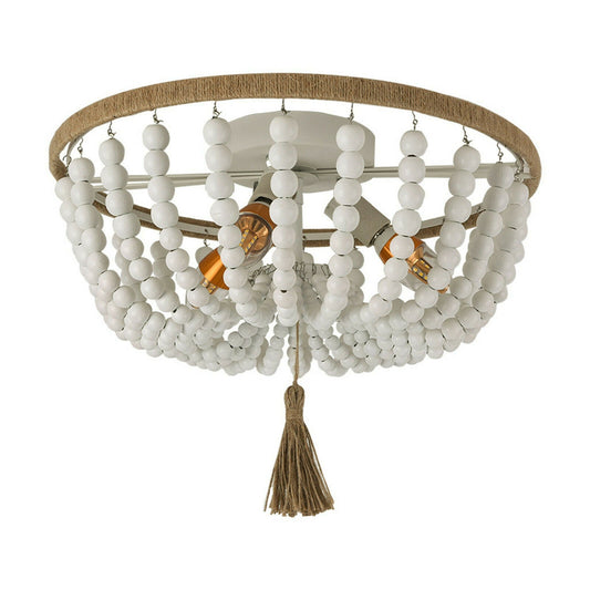 Modern Rustic Wood White Beaded Chandelier Light Fixture