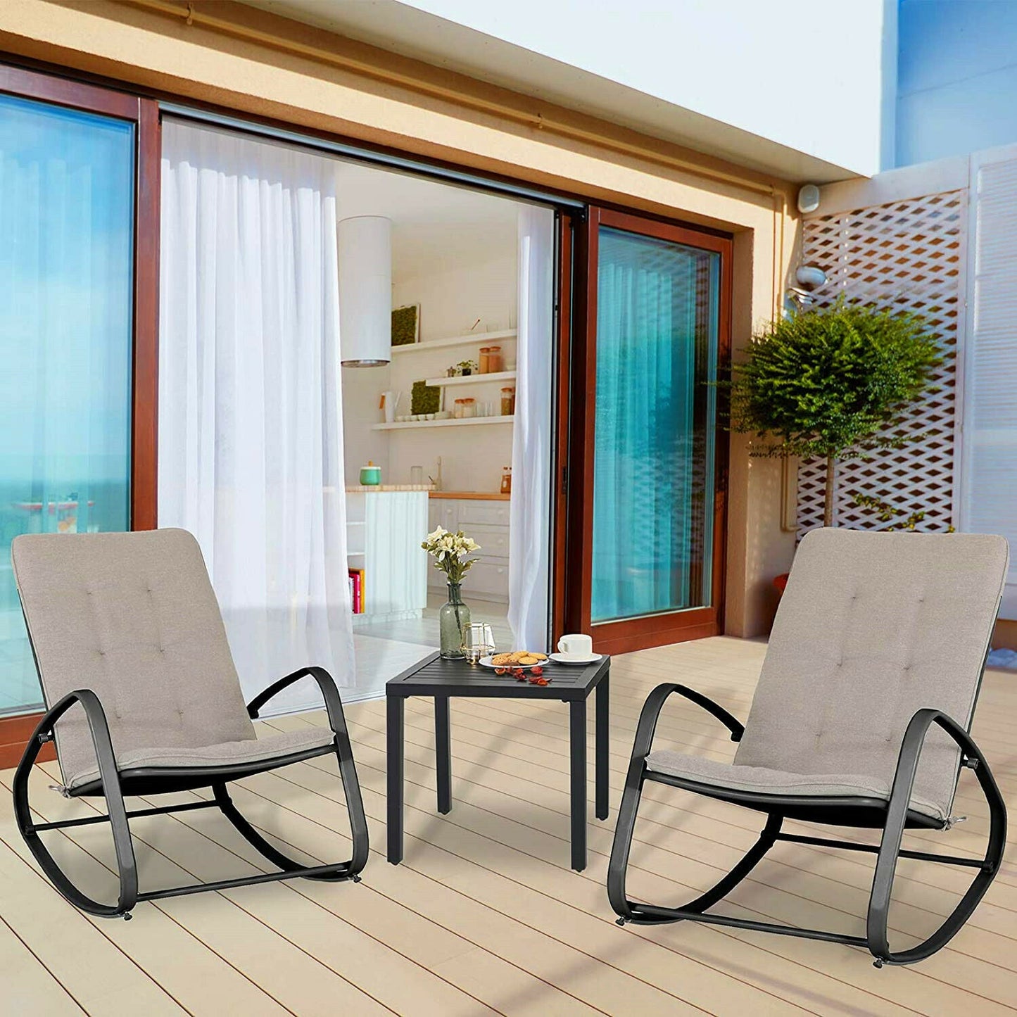 Modern Indoor / Outdoor Cushioned Patio Rocking Chair