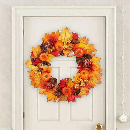 Festive Autumn / Fall Pumpkin Leaves Door Wreath