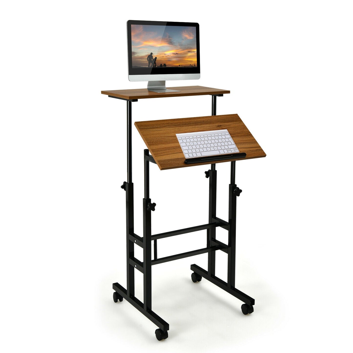 Portable Height Adjustable Wooden Standing Rolling Computer Desk