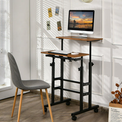 Portable Height Adjustable Wooden Standing Rolling Computer Desk