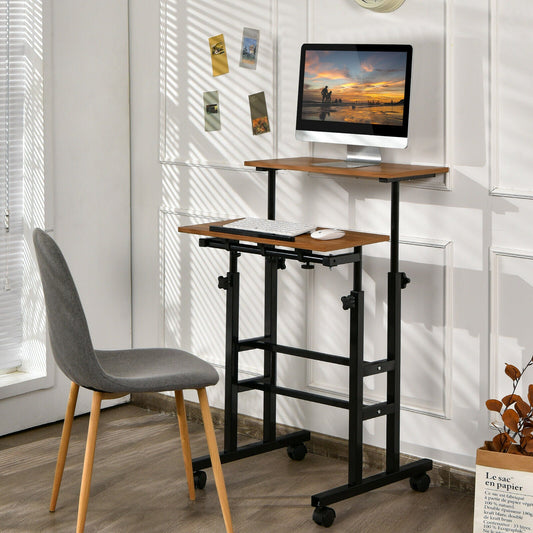 Portable Height Adjustable Wooden Standing Rolling Computer Desk