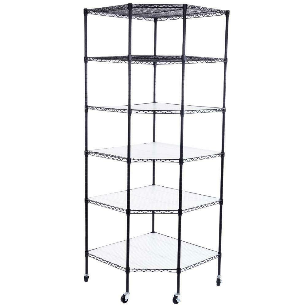 Large Rolling Kitchen / Garage Corner Storage Shelf Rack Stand