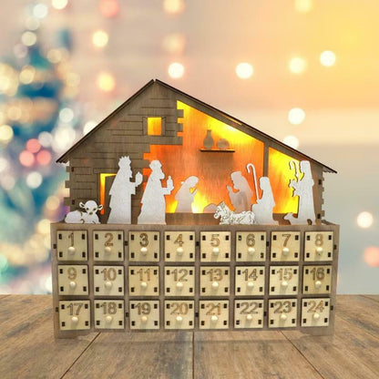 Traditional Wooden Reusable Christmas Nativity Advent Calendar